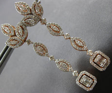 LARGE 2.57CT DIAMOND 14KT ROSE GOLD ROUND & BAGUETTE MULTI LEAF HANGING EARRINGS