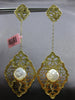 EXTRA LARGE 20.76CT DIAMOND & MOONSTONE 14KT YELLOW GOLD FLOWER HANGING EARRINGS
