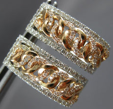 WIDE .19CT DIAMOND 14KT WHITE & ROSE GOLD OVAL LOVE KNOT HUGGIE HANGING EARRINGS
