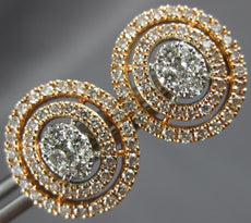 1.20CT DIAMOND 14KT WHITE & ROSE GOLD CLASSIC CLUSTER DOUBLE HALO STUD EARRINGS