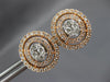 1.20CT DIAMOND 14KT WHITE & ROSE GOLD CLASSIC CLUSTER DOUBLE HALO STUD EARRINGS