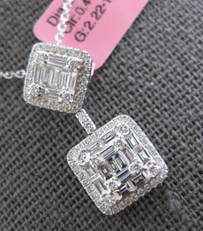 1.41CT DIAMOND 18KT WHITE GOLD ROUND & BAGUETTE SQUARE CLUSTER FLOATING PENDANT