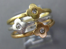 ESTATE .06CT DIAMOND 14KT TRI COLOR GOLD ETOILE FLOWER TRIPLE STACKABLE FUN RING