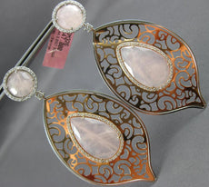 EXTRA LARGE 30.20CT DIAMOND & AAA PINK QUARTZ 14KT ROSE & WHITE GOLD 3D EARRINGS