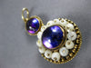 ANTIQUE LARGE 5CT AAA AMETHYST & PEARL 14KT YELLOW GOLD FLOWER PENDANT #26830