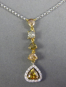 2.07CT WHITE & MULTI COLOR FANCY DIAMOND 18K 2 TONE GOLD TEAR DROP LOVE NECKLACE