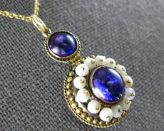 ANTIQUE LARGE 5CT AAA AMETHYST & PEARL 14KT YELLOW GOLD FLOWER PENDANT #26830