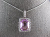 LARGE 5.1CT DIAMOND & AAA PINK SAPPHIRE 14KT WHITE GOLD EMERALD CUT HALO PENDANT