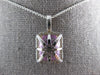 LARGE 5.1CT DIAMOND & AAA PINK SAPPHIRE 14KT WHITE GOLD EMERALD CUT HALO PENDANT
