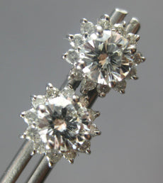 ESTATE 1.58CT DIAMOND 14K WHITE GOLD 3D SOLITAIRE FLOWER SCREWBACK STUD EARRINGS