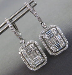 LARGE 3.17CT DIAMOND 18KT WHITE GOLD ROUND & BAGUETTE INVISIBLE HANGING EARRINGS