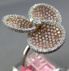 1.65CT WHITE & PINK DIAMOND 18KT WHITE & ROSE GOLD 3D 3 LEAF CLOVER FLOWER RING