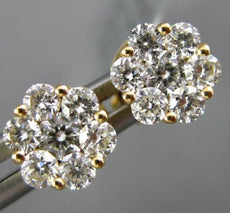 ESTATE .56CT DIAMOND 18KT YELLOW GOLD 3D CLUSTER FLOWER INVISIBLE STUD EARRINGS