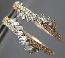 ESTATE .95CT DIAMOND 14K ROSE GOLD ROUND & BAGUETTE HUGGIE HOOP HANGING EARRINGS