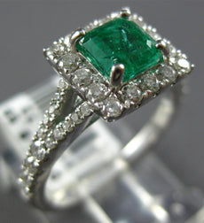 1.28CT DIAMOND & AAA EMERALD 14KT WHITE GOLD CLASSIC SQUARE HALO ENGAGEMENT RING