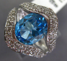 5.52CT DIAMOND & AAA BLUE TOPAZ 14K WHITE GOLD 3D OVAL STATEMENT SEMI BEZEL RING