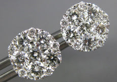 ESTATE LARGE 1.64CT DIAMOND 18KT WHITE GOLD 3D CLUSTER INVISIBLE STUD EARRINGS
