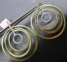 LARGE .60CT DIAMOND 14KT 2 TONE GOLD 3D MULTI CIRCULAR CLIP ON HANGING EARRINGS