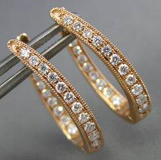 ESTATE .64CT DIAMOND 18KT ROSE GOLD 3D INSIDE OUT OVAL HUGGIE HANGING EARRINGS