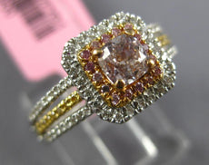 1.16CT WHITE PINK & CANARY DIAMOND 18KT TRI COLOR GOLD 3D HALO ENGAGEMENT RING
