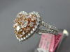 1.83CT WHITE & PINKISH BROWN DIAMOND 18K 2 TONE GOLD 3D CLUSTER HEART SHAPE RING