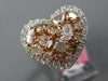1.83CT WHITE & PINKISH BROWN DIAMOND 18K 2 TONE GOLD 3D CLUSTER HEART SHAPE RING