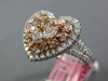 1.83CT WHITE & PINKISH BROWN DIAMOND 18K 2 TONE GOLD 3D CLUSTER HEART SHAPE RING