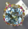4.47CT DIAMOND AAA PINK SAPPHIRE & BLUE TOPAZ 14K YELLOW GOLD SQUARE FLOWER RING