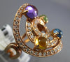 LARGE 1.82CT DIAMOND & AAA MULTI COLOR GEM 14KT ROSE GOLD 3D CIRCULAR FUN RING