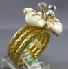 ESTATE LARGE .10CT DIAMOND & ENAMEL 18K YELLOW GOLD MESH ITALIAN FLOWER FUN RING