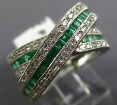 1.60CT DIAMOND & AAA EMERALD 14KT WHITE GOLD MULTI ROW CRISS CROSS INFINITY RING