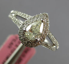 .56CT WHITE & CANARY DIAMOND 18KT WHITE GOLD 3D PEAR SHAPE HALO ENGAGEMENT RING