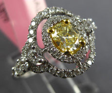 1.30CT WHITE & CANARY DIAMOND 18KT 2 TONE GOLD OVAL DOUBLE HALO ENGAGEMENT RING