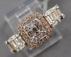 1.21CT DIAMOND 14K WHITE ROSE GOLD ROUND & BAGUETTE SQUARE HALO ANNIVERSARY RING
