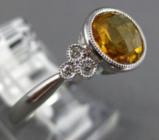 1.13CT DIAMOND & AAA CITRINE 14K WHITE GOLD ROUND BEZEL MILGRAIN FRIENDSHIP RING