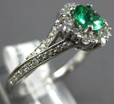 .96CT DIAMOND & AAA COLUMBIAN EMERALD 14K WHITE GOLD FLOWER HALO ENGAGEMENT RING