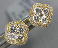 ESTATE .46CT DIAMOND 18KT YELLOW GOLD 4 LEAF CLOVER SQUARE FLOWER STUD EARRINGS