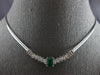 LARGE 1.18CT DIAMOND & AAA EMERALD 14KT WHITE GOLD V SHAPE LOVE NECKLACE #27787