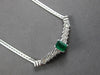 LARGE 1.18CT DIAMOND & AAA EMERALD 14KT WHITE GOLD V SHAPE LOVE NECKLACE #27787