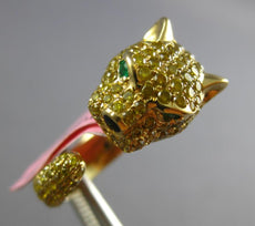 2.84CT CANARY DIAMOND & AAA EMERALD & ONYX 18K YELLOW GOLD 3D HAPPY PANTHER RING