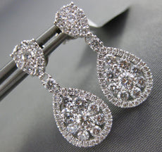 LARGE 1.57CT DIAMOND 18KT WHITE GOLD CLUSTER FLOWER TEAR DROP HANGING EARRINGS