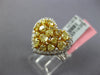 2.71CT WHITE & FANCY YELLOW DIAMOND 18KT 2 TONE GOLD 3D HEART SHAPE CLUSTER RING