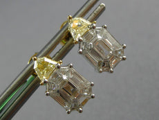 1.3CT WHITE & CANARY DIAMOND 18KT 2 TONE GOLD BAGUETTE & KITE CUT STUD EARRINGS
