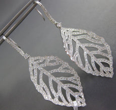 ESTATE EXTRA LARGE 3.05CT DIAMOND 18KT WHITE GOLD 3D LEAF HANGING EARRINGS