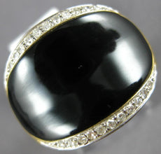 ESTATE .16CT DIAMOND & AAA BLACK ONYX 14KT WHITE & YELLOW GOLD 3D OVAL FUN RING