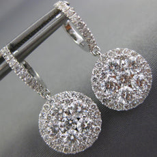ESTATE LARGE 2.39CT DIAMOND 18KT WHITE GOLD CLUSTER FLOWER HALO HANGING EARRINGS