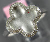 ESTATE .20CT DIAMOND 14K WHITE GOLD 4 LEAF CLOVER FLOWER MATTE & SHINY LOVE RING