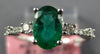 ESTATE 1.09CT DIAMOND & AAA EMERALD 18KT WHITE GOLD OVAL & ROUND ENGAGEMENT RING