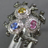 LARGE .87CT DIAMOND & AAA MULTI COLOR SAPPHIRE 14K WHITE GOLD BIRD NEST FUN RING