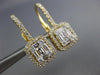 .89CT DIAMOND 18KT YELLOW GOLD 3D ROUND & BAGUETTE SQUARE HALO HANGING EARRINGS
